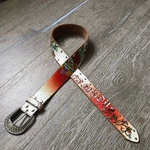 Vintage genuine distressed leather Ed Hardy Belt